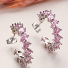Cey jewelry Gümüş Toz Pembe Taşlı Damla Çivili Kadın Küpe