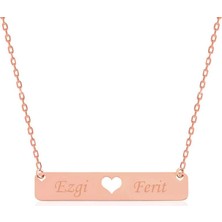 Cey jewelry Gümüş Rose Kişiye Özel Isimli Çubuk Kalp Kolye