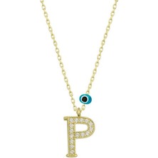 Cey jewelry Gümüş Nazar Gold P Harfi Kadın Kolye