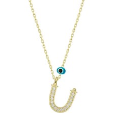 Cey jewelry Gümüş Nazar Gold Ü Harfi Kadın Kolye