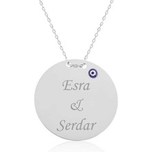 Cey jewelry Gümüş Yuvarlak Plaka Isimli Kolye