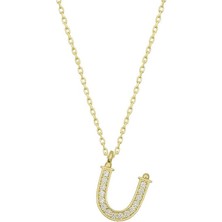 Cey jewelry Gümüş Gold Ü Harfi Kadın Kolye