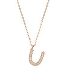 Cey jewelry Gümüş Rose Ü Harfi Kadın Kolye