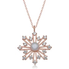 Cey jewelry Gümüş Rose Incili Kar Tanesi Kadın Kolye