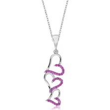 Cey jewelry Gümüş Pembe Üç Kalpli Bayan Kolye