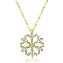 Cey jewelry Gümüş Gold Baget Taşlı Kar Tanesi Kolye