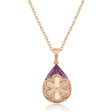 Cey jewelry Gümüş Rose Damla Çiçek Bayan Kolye