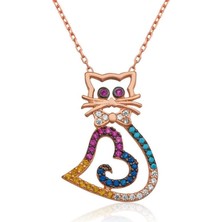Cey jewelry Gümüş Kalpli Kedi Kolye