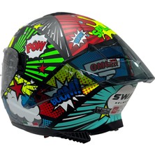 Sway Sw 865 Boom Black Colorful Güneş Vizörlü Full Face Motosiklet Kaskı - L