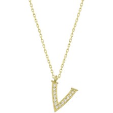 Cey jewelry Gümüş Gold V Harfi Kadın Kolye