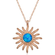 Cey jewelry ​gümüş Rose Mavi Opal Taşlı Güneş Kadın Kolye