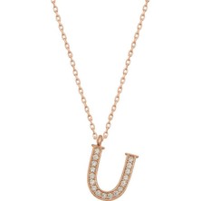 Cey jewelry Gümüş Rose U Harfi Kadın Kolye