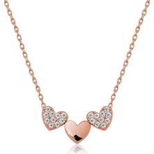 Cey jewelry Gümüş Rose Üç Kalp Bayan Kolye