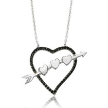 Cey jewelry Gümüş Oklu Kalp Bayan Kolye