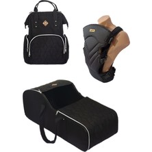 Lüx Keten 3'lü Bebek Taşıma Çantası Seti Ana Kucağı Portbebe Bakım Çantası ve Kanguru