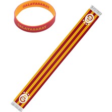 Galatasaray Lisanslı Çizgili Atkı ve Bileklik Sarı-Kırmızı