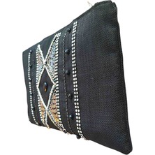 Vertiginoso Siyah Boncuk Işlemeli Kadın Portföy Clutch El Çantası