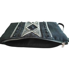 Vertiginoso Siyah Boncuk Işlemeli Kadın Portföy Clutch El Çantası