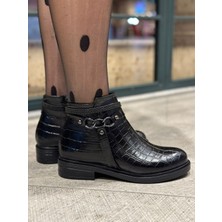 Suadiye Shoes Kadın Croco Siyah Deri Bağcıksız Fermuarlı Termolight Taban Kadın Botu