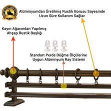 Officeofsy Rustik Ceviz Çift Raylı Ahşap Rustik Perde Askısı Ve Alüminyum Rustik Borusu 300 Cm