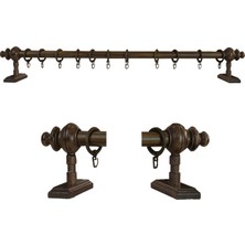 Rustik Ceviz Raysız Ahşap Rustik Perde Askısı ve Alüminyum Rustik Borusu 150 cm