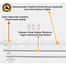 Rustik Beyaz Çift Raylı Ahşap Rustik Perde Askısı ve Alüminyum Rustik Borusu 300 cm