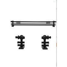 Rustik Siyah Tek Raylı Ahşap Rustik Perde Askısı ve Alüminyum Rustik Borusu 150 cm