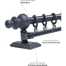 Officeofsy Rustik Antrasit Tek Raylı Ahşap Rustik Perde Askısı Ve Alüminyum Rustik Borusu 175 Cm