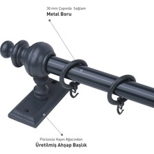Officeofsy Rustik Antrasit Raysız Ahşap Rustik Perde Askısı Ve Alüminyum Rustik Borusu 300 Cm