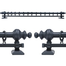 Officeofsy Rustikantrasit Tek Raylı Ahşap Rustikperde Askısı Ve Alüminyum Rustikborusu 150 Cm