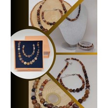 Yaşam Tohumu Galaksi Serisi Kahverengi Akik Taşı Kolye & Bileklik Seti