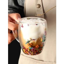 Vetrilex Home Isıya Dayanıklı Borosilikat Çift Çidarlı Flower Cup Çiçekli Bardak - Çiçekli Kahve Sunum Bardağı