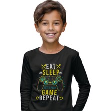 Eat Sleep Repeat Gamer Tshirt Uzun Kol Çocuk Tişört