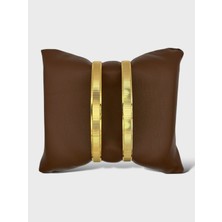 Arnes Jewelry Çelik 22 Ayar Altın Kaplama Çizgili Kalın Ajda Bilezik - 2 Adet