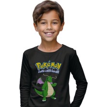 Texclusive Pokemon Dragonite Tshirt Uzun Kol Çocuk Tişört Siyah