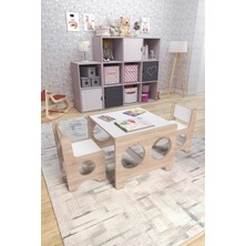 Zeo Wood Design Montessori Çocuk Oyun & Aktivite & Çalışma Masa ve 2 Sandalye