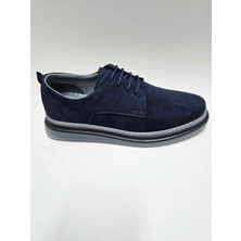 Pabuç Hakiki Deri Lacivert Şeffaf Taban Nubuk Bağcıklı Erkek Ayakkabı C-819637