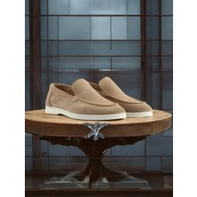 Hakiki Deri Bej Süet Loafer Erkek Ayakkabı 800-05