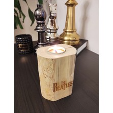 Limon Dekor The Beatles Yazılı Tea Light Kütük Mumluk Şimşir Ağacından