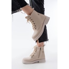 02-2003 Bej Galata Bağcıklı Fermuarlı Günlük Kadın Bot