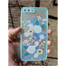 Lucek Cases iPhone 7 Plus iPhone 8 Plus Uyumlu Mavi Çiçek Tasarım Kenarları ve Tuşları Renkli Hux Telefon Kılıfı