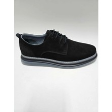 Pabuç Hakiki Deri Siyah Şeffaf Taban Nubuk Bağcıklı Erkek Ayakkabı C-819637