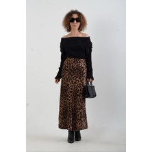 Zelish My Sister Kahve Leopar Desen Saten Verev Etek