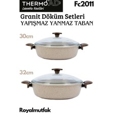 Thermoad Döküm Granit Vizon Basık Karnıyarık Pilav Cam Kapaklı Tencere 30-32CM