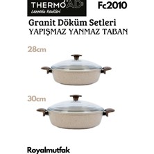 Thermoad Döküm Granit Vizon Basık Karnıyarık Pilav Cam Kapaklı Tencere 28-30 cm