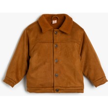 Koton Süet Görünümlü Ceket Polar Yaka Detaylı Düğme Kapamalı