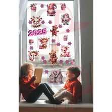 Kt Grup Yeni Yıl Pembe Sevimli Yılbaşı Figürleri Hoşgeldin 2025 Yeni Sezon Cam Kapı Duvar Sticker Seti
