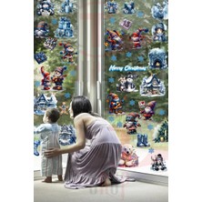 Kt Grup Yeni Yıl Mavi Sevimli Yılbaşı Figürleri Hoşgeldin 2025 Yeni Sezon Cam Kapı Duvar Sticker Seti