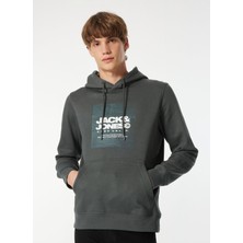 Jack & Jones Kapüşon Yaka Gri Erkek Sweatshırt 12269940_JCOAERO Front Prınt Sweat
