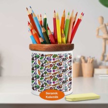 Asilmeydan Cadılar Bayramı Desenleri Ahşap Seramik Kalemlik - 2147909172